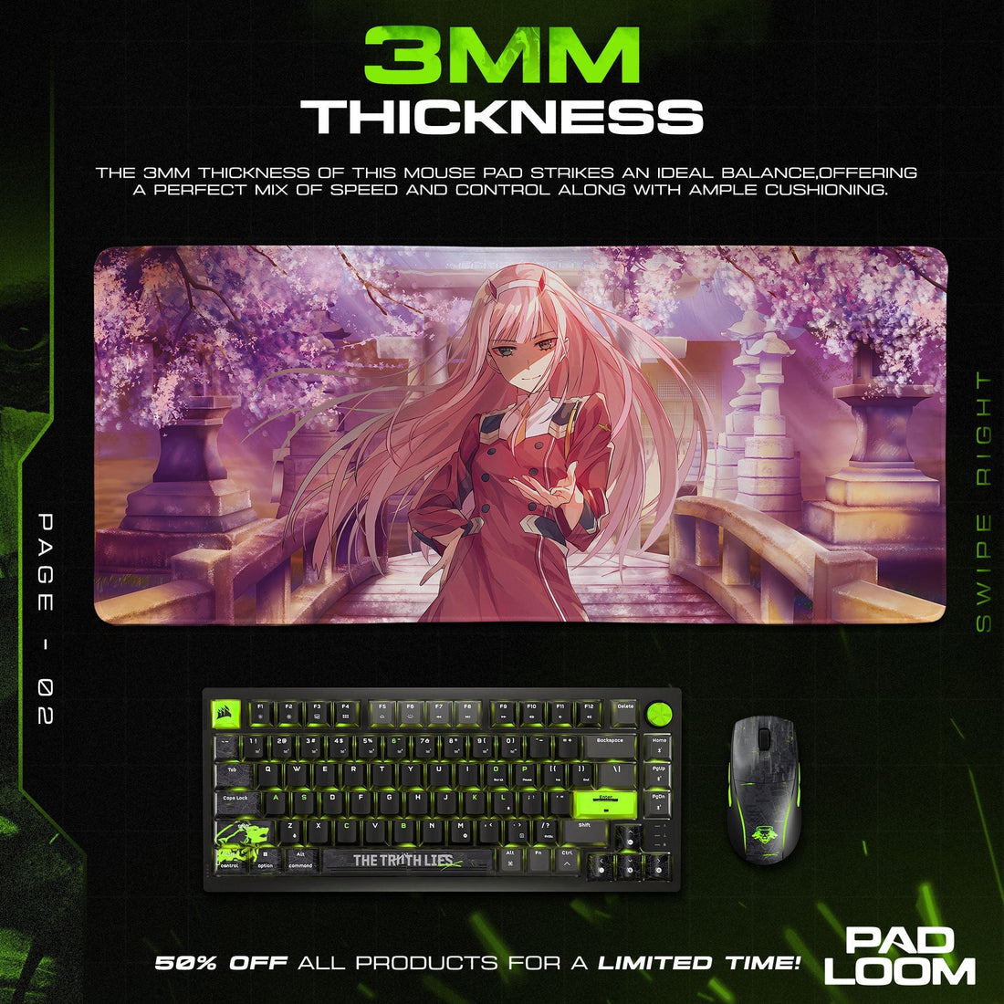 Zero Two Mouse Pad - Crimson Blossom Anime Desk Mat Padloom