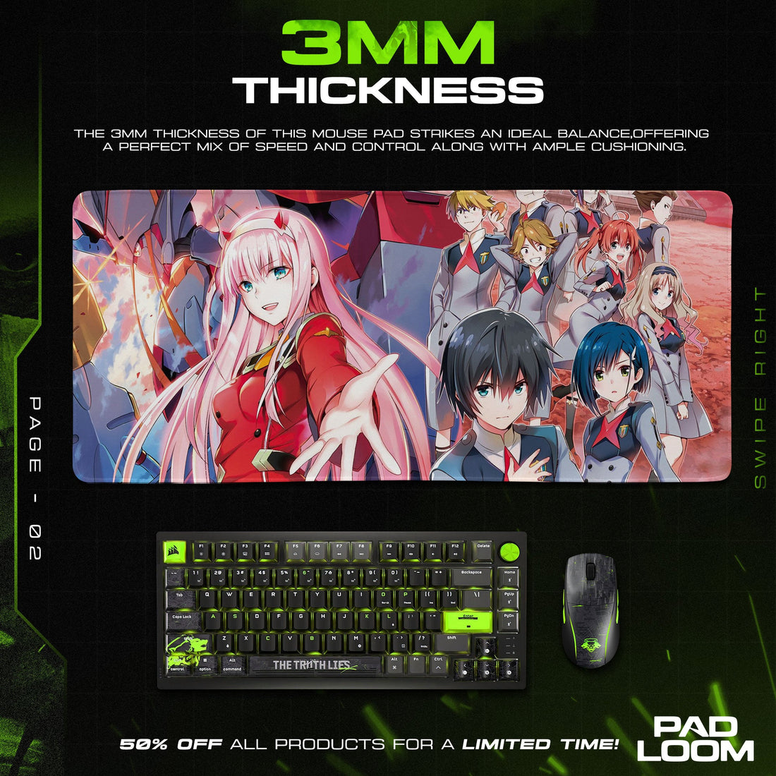 Zero Two Mouse Pad - Squad Thirteen Anime Desk Mat Padloom