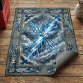Greek mythology Zeus thunderbolt area rug with lightning bolt storm clouds and eagle border