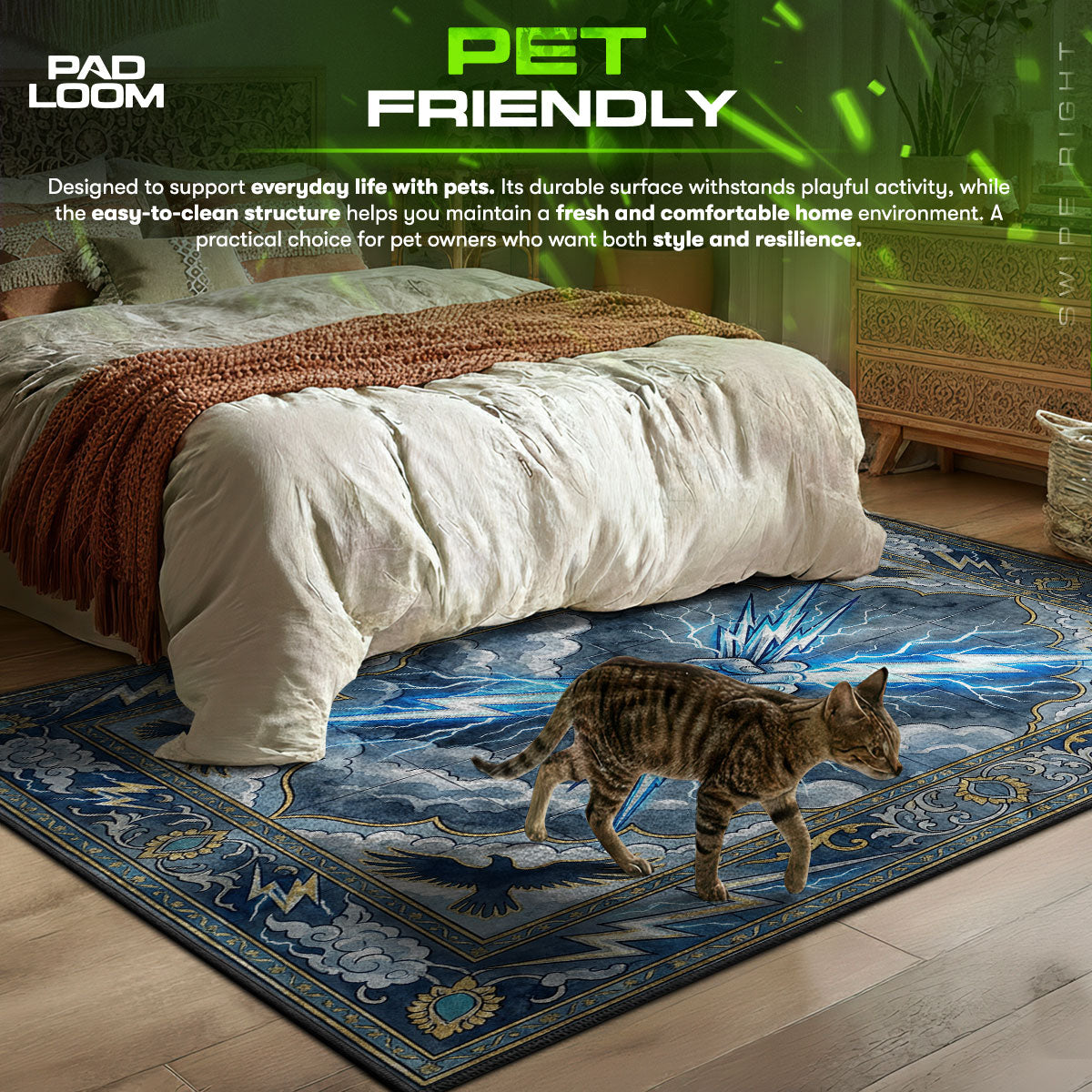 Zeus Thunderbolt themed area rug for home decor fans