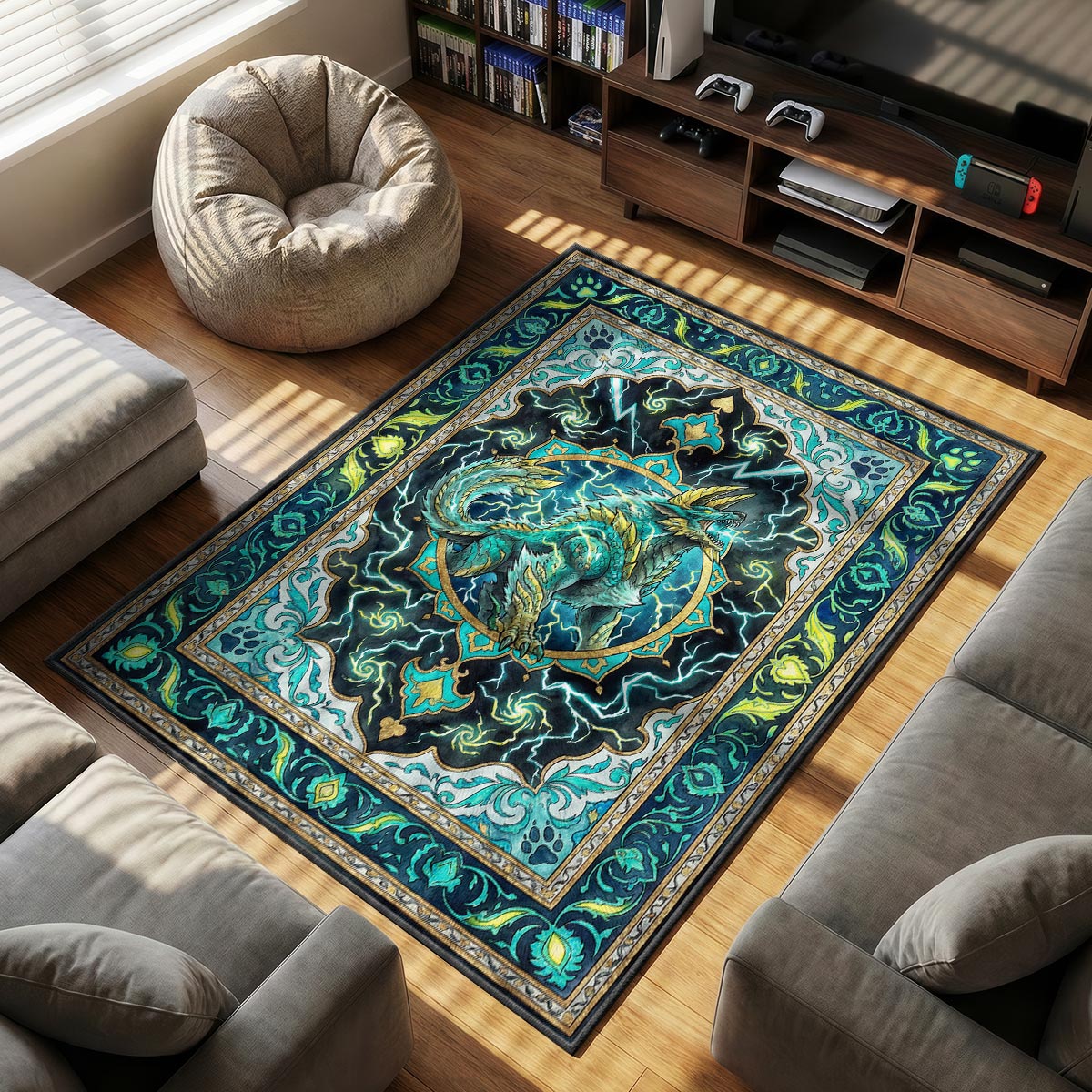 Zinogre Thunder Howl Rug - Monster Hunter Chair Mat
