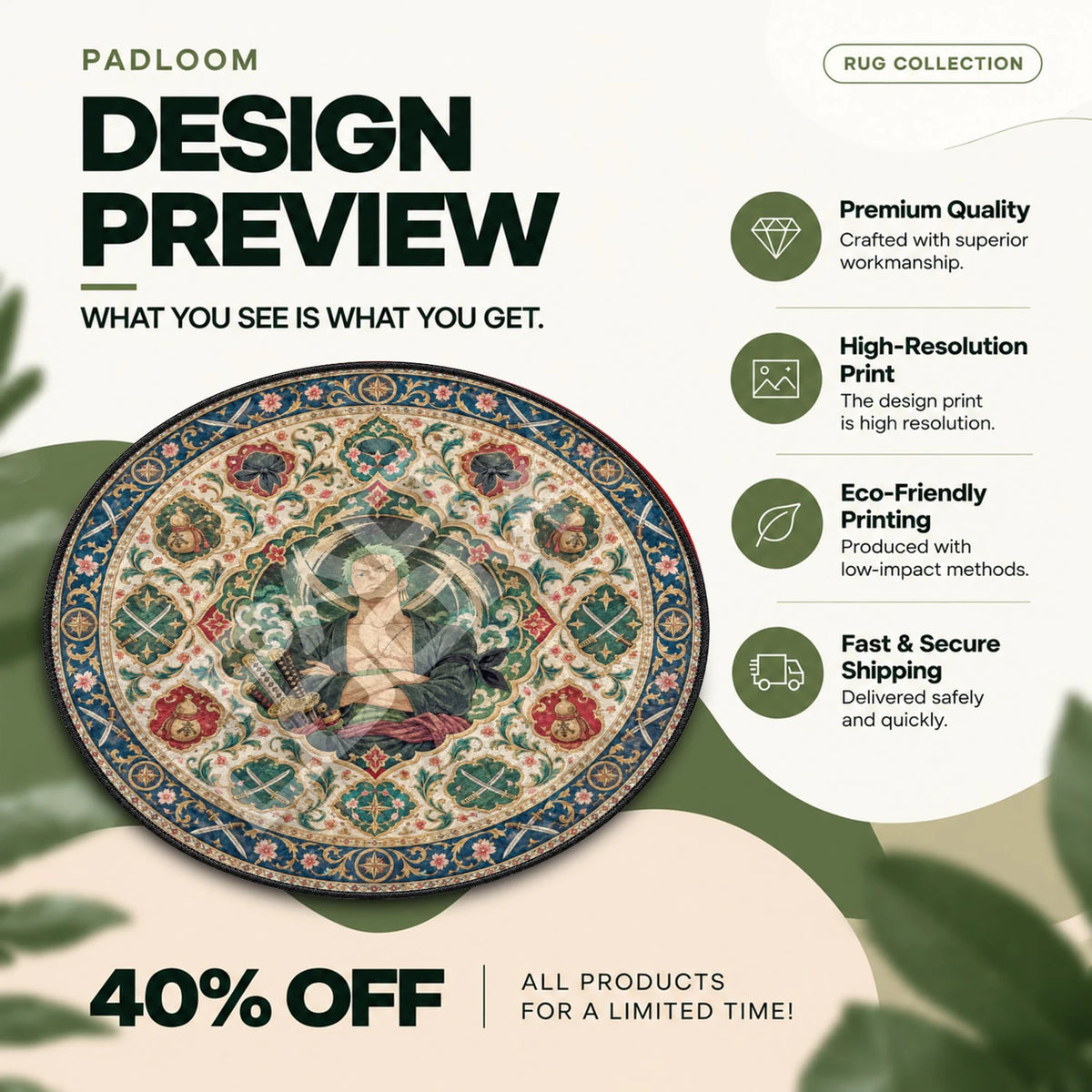 Zoro Medallion One Piece round rug full design preview