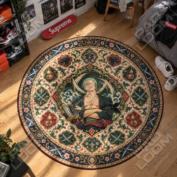 Zoro Medallion One Piece round rug on a bedroom floor - One Piece chair mat