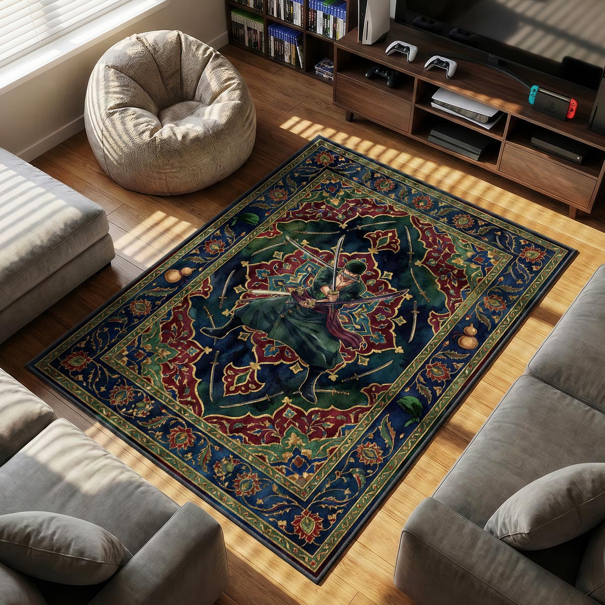 Roronoa Zoro themed area rug for home decor fans
