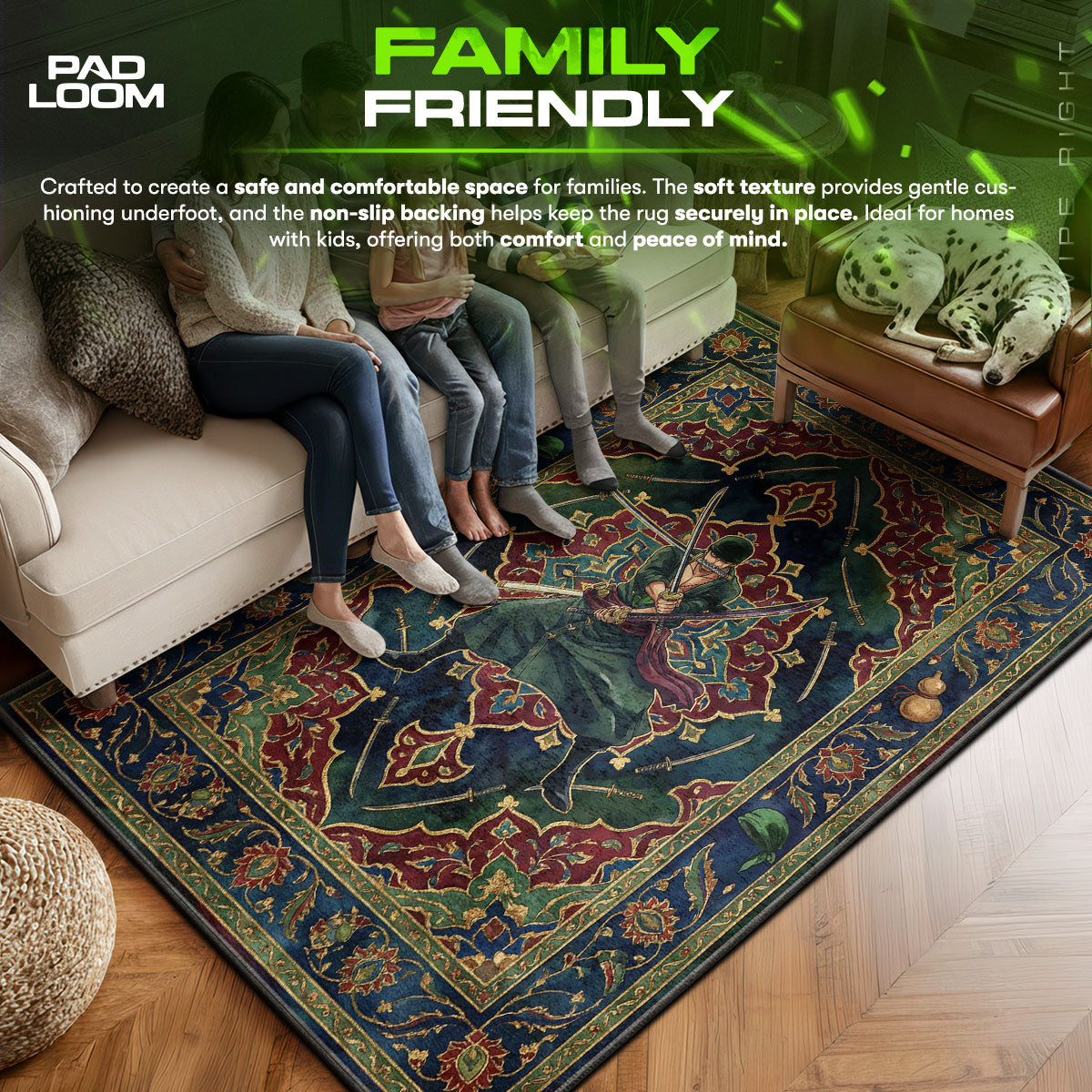 Roronoa area rug showing full home decor artwork