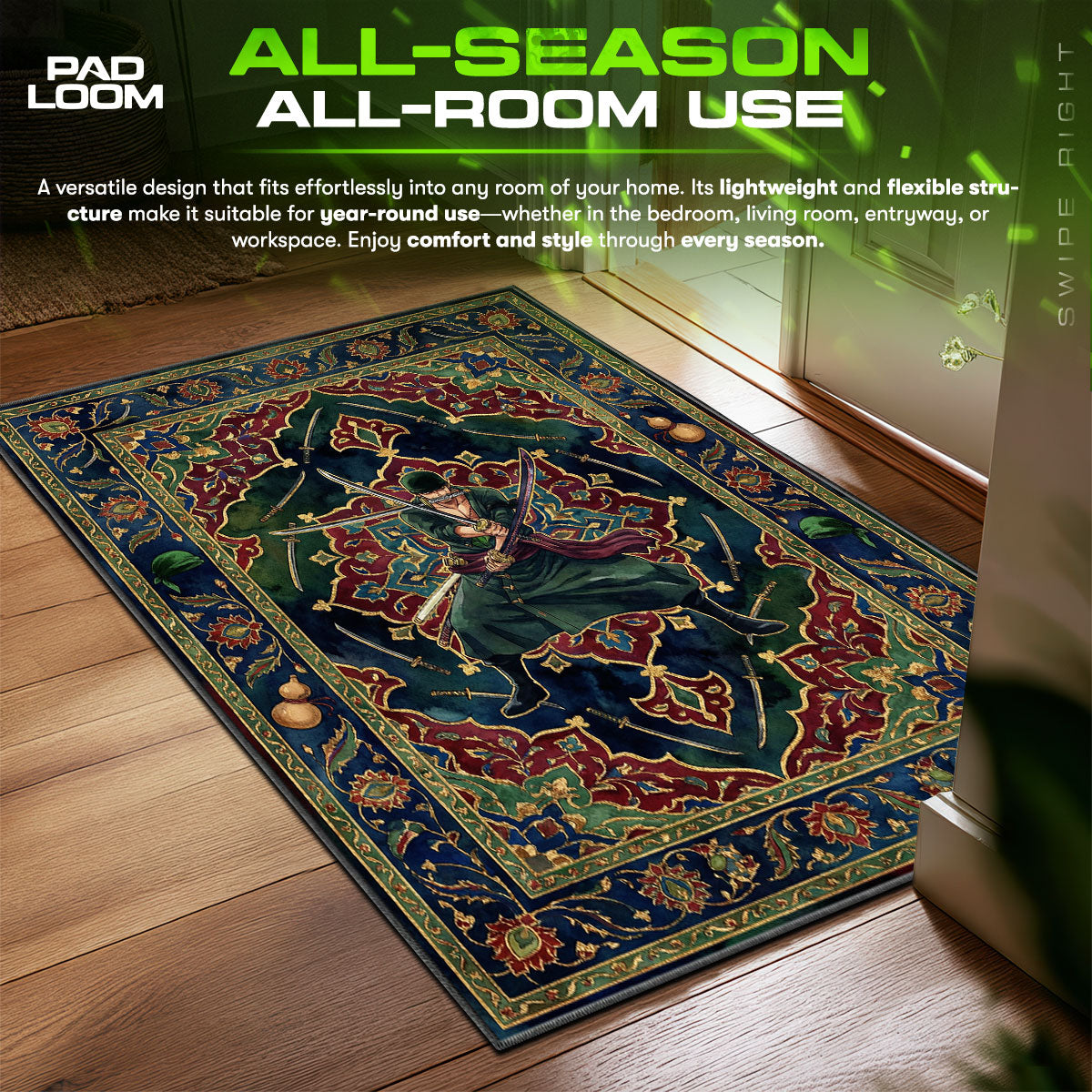 Roronoa Zoro One Piece Chair fan rug — premium quality print