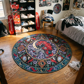 Zoroark Moonlit Pokemon round rug on a bedroom floor - Pokemon chair mat
