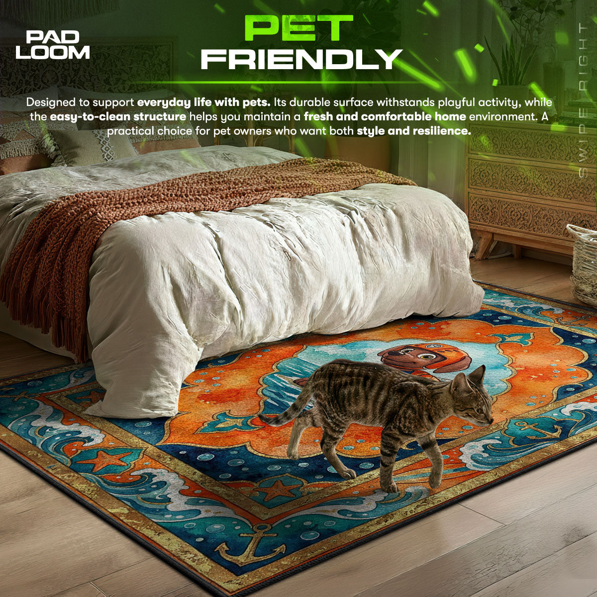 Zuma Water themed area rug for home decor fans