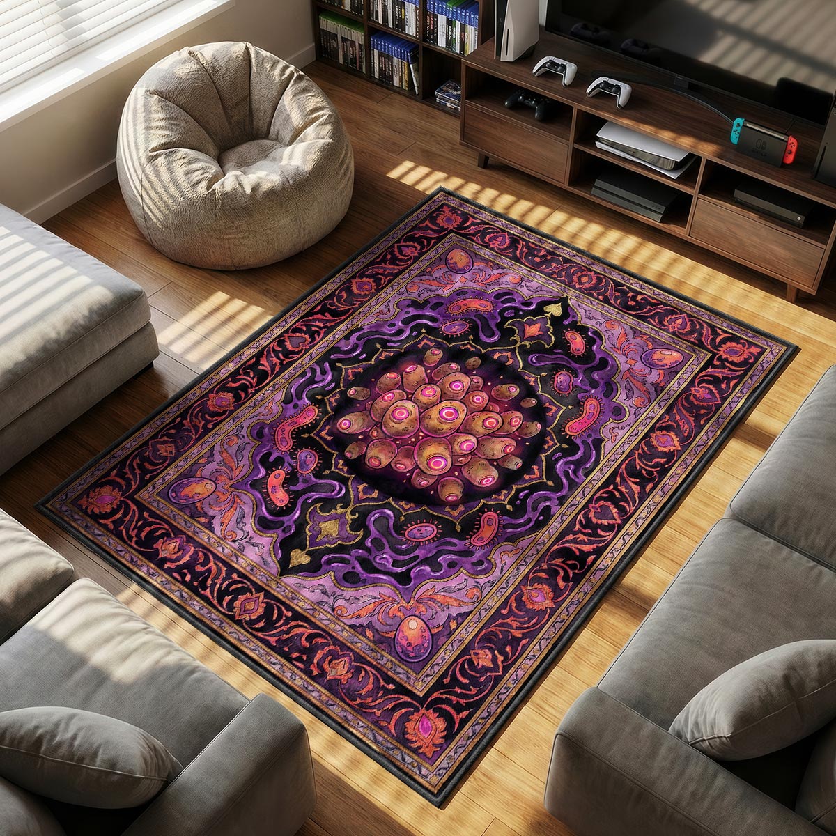 Zurk Swarm themed area rug for home decor fans