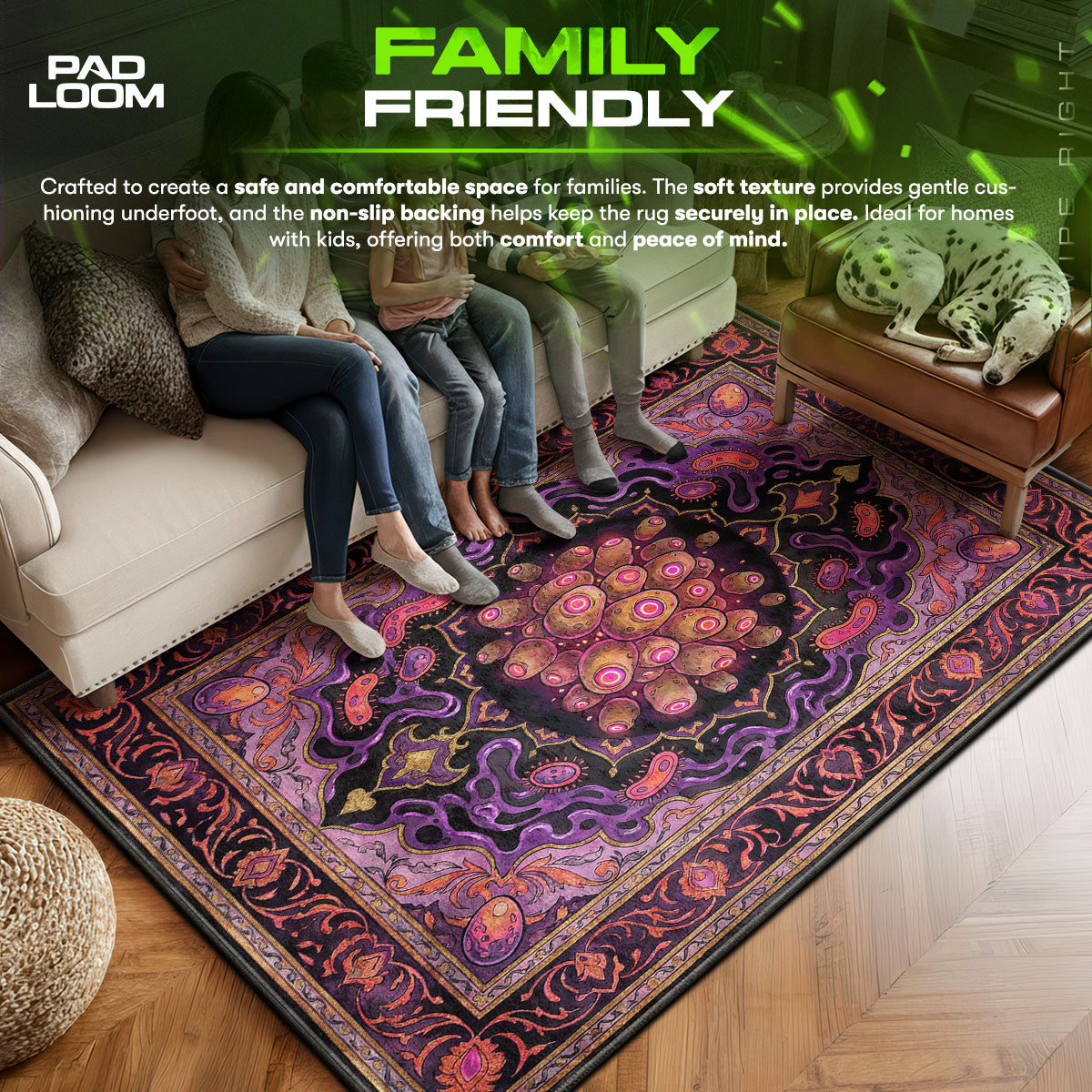 Zurk area rug showing full home decor artwork
