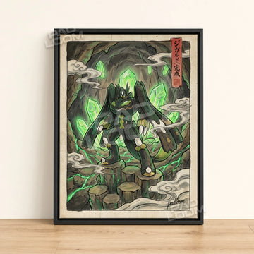 Zygarde Crystal Pokemon poster - framed canvas wall art in a black frame